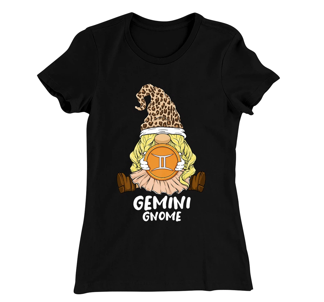 Gemini Gnome Zodiac Sign Leopard Print Hat for Girls Women T-Shirt, Women T-Shirt