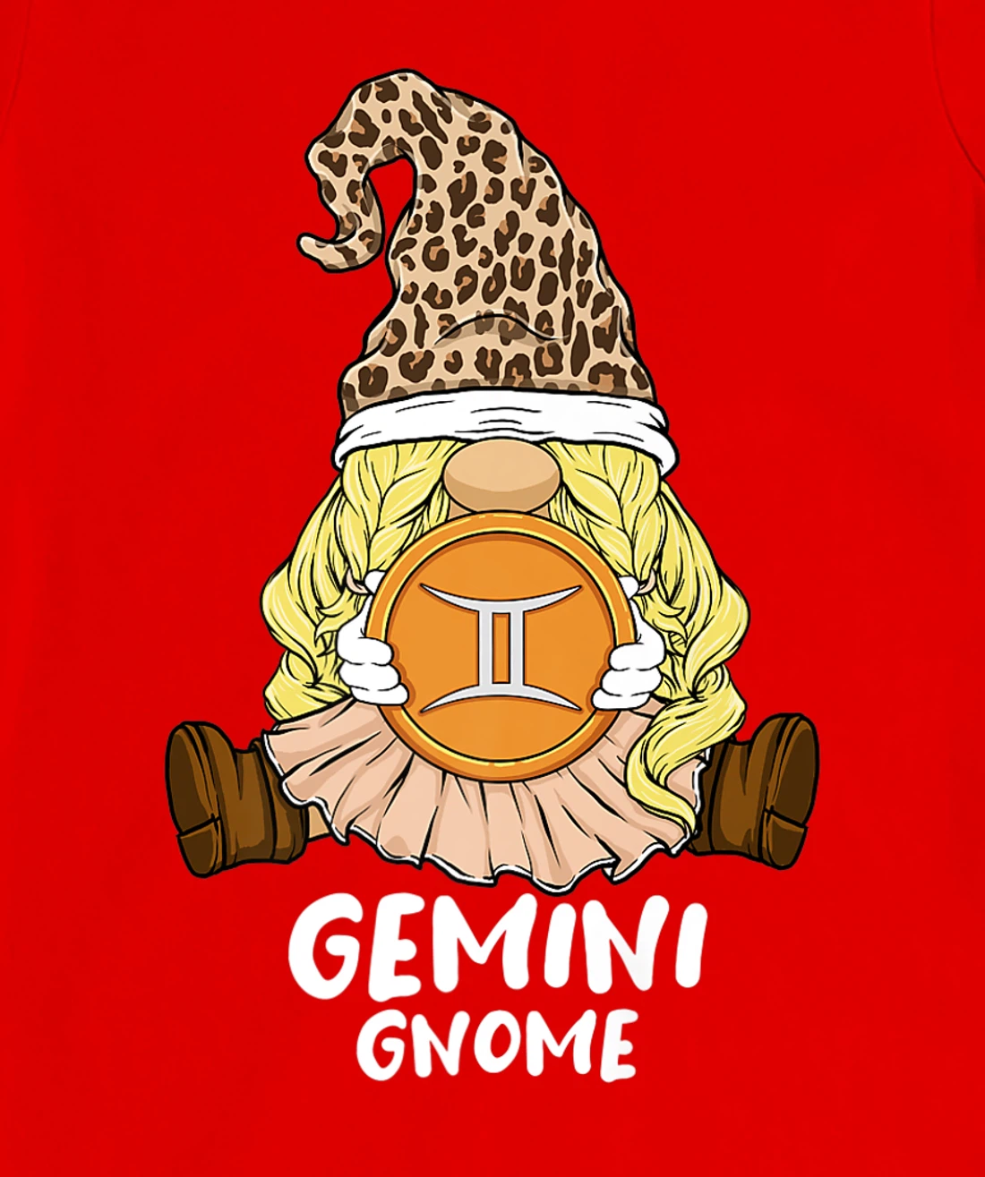 Gemini Gnome Zodiac Sign Leopard Print Hat for Girls Women T-Shirt, Women T-Shirt