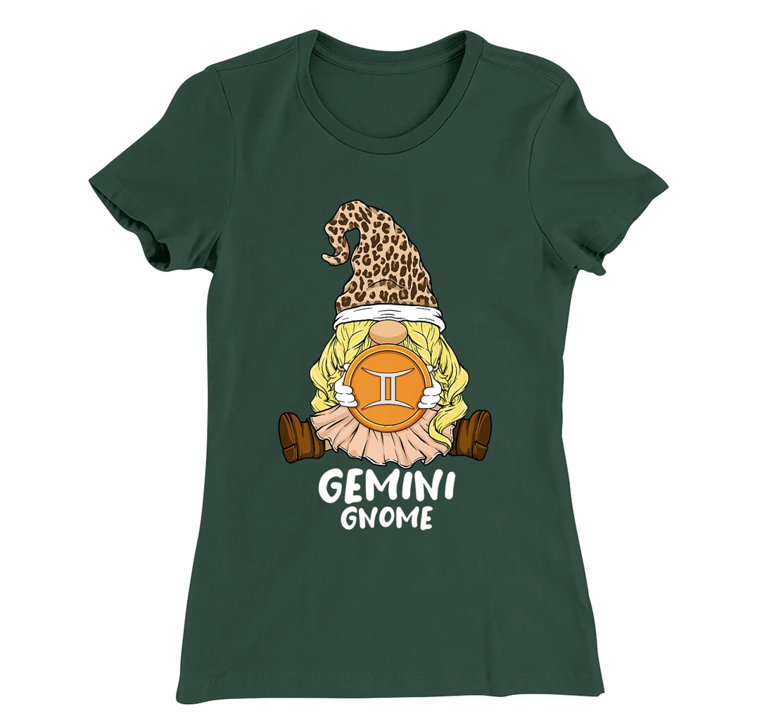 Gemini Gnome Zodiac Sign Leopard Print Hat for Girls Women T-Shirt, Women T-Shirt