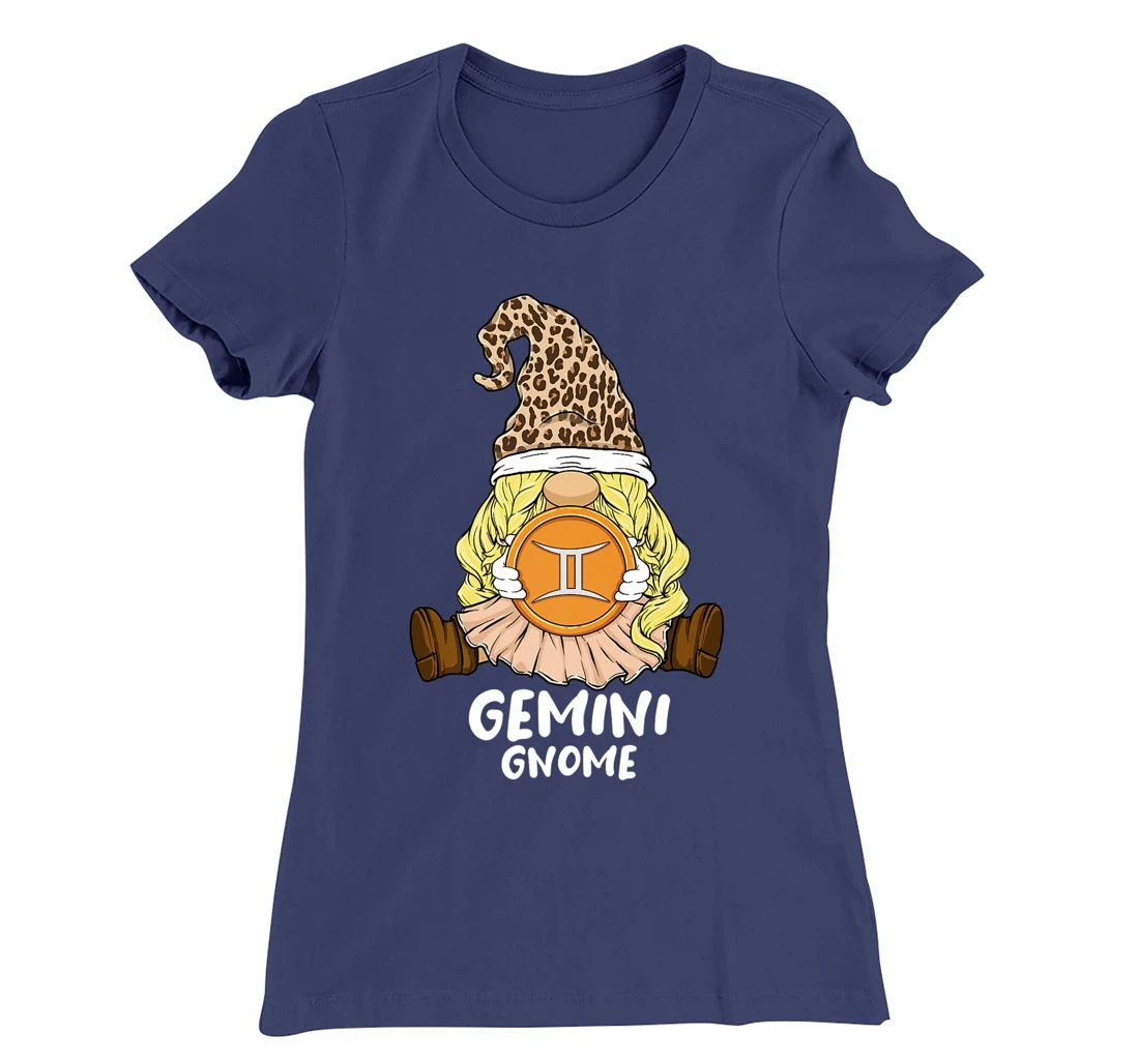 Gemini Gnome Zodiac Sign Leopard Print Hat for Girls Women T-Shirt, Women T-Shirt