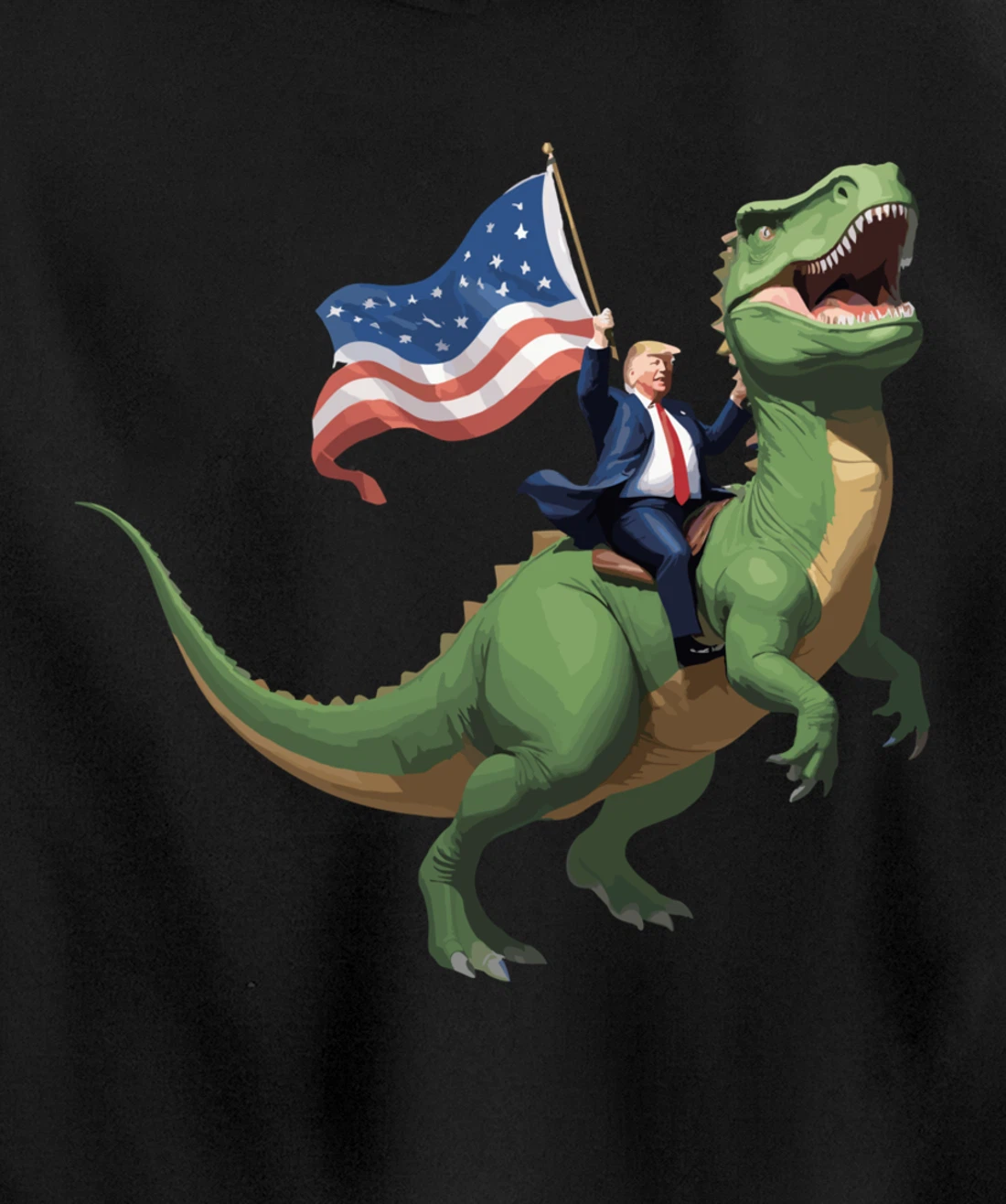Trump Riding a Dinosaur USA Flag Take America Back 2024 Pullover Hoodie