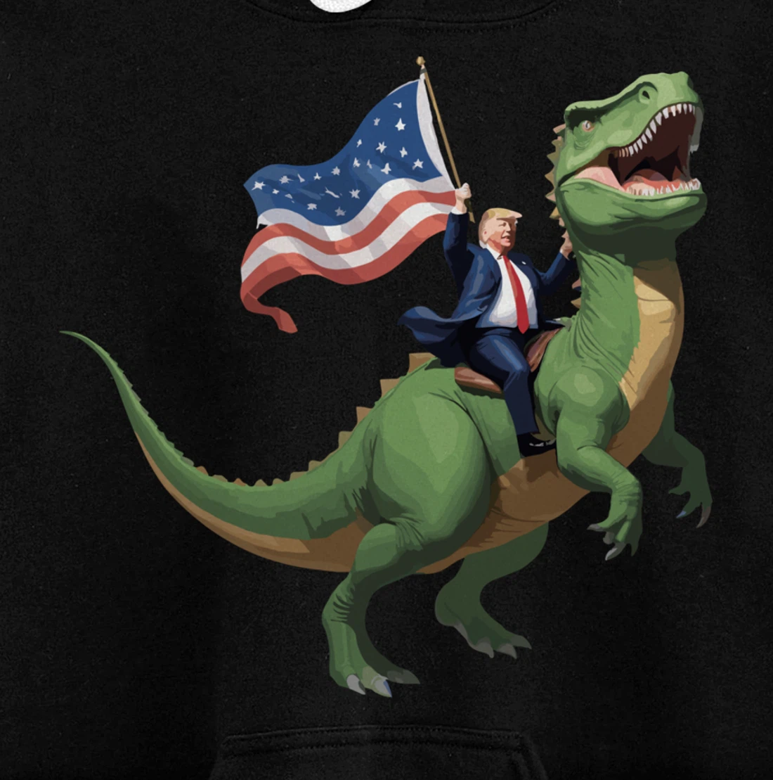 Trump Riding a Dinosaur USA Flag Take America Back 2024 Pullover Hoodie
