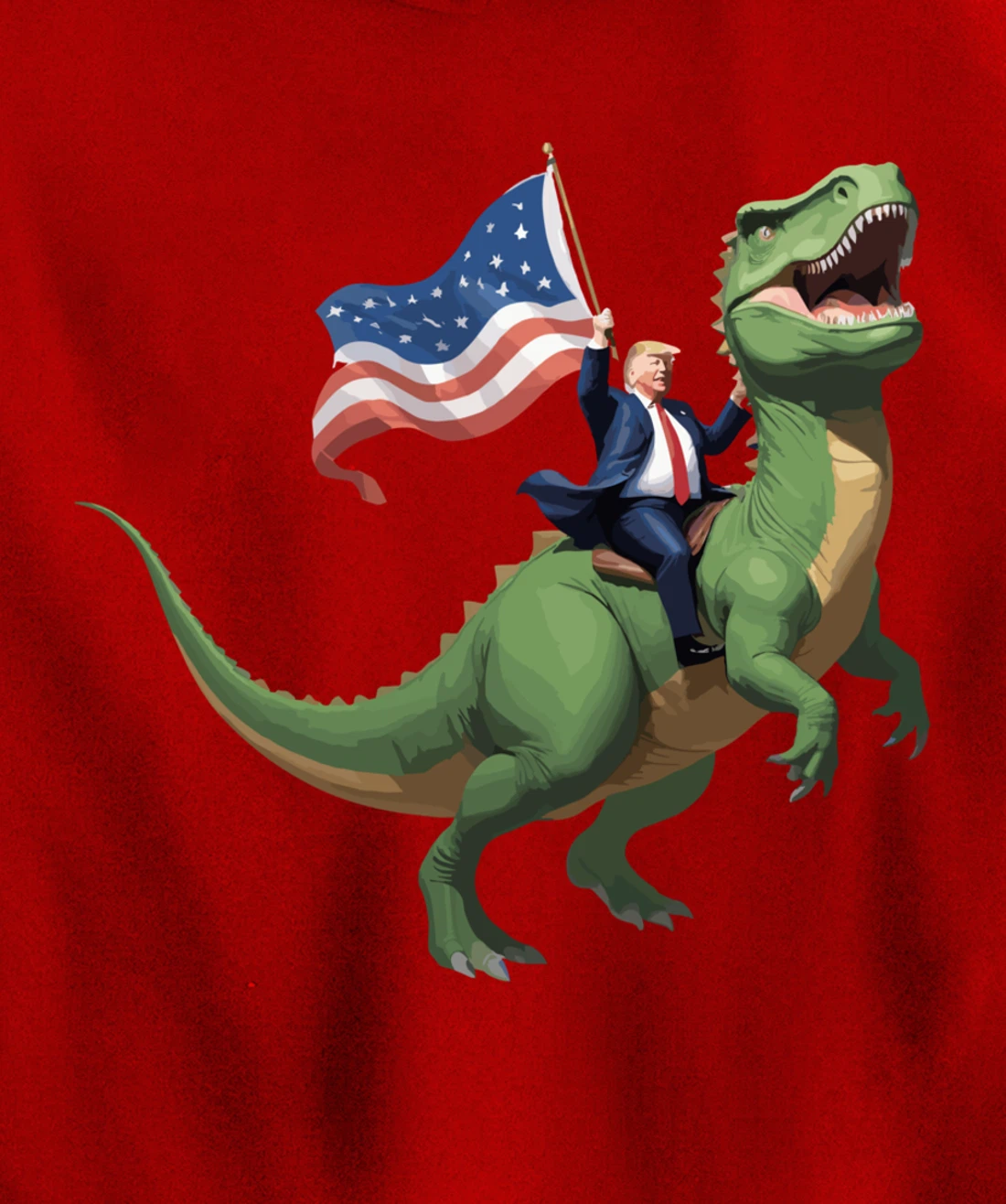 Trump Riding a Dinosaur USA Flag Take America Back 2024 Pullover Hoodie