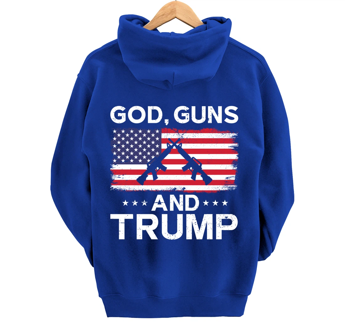 2024 President Donald Trump Tee God Guns And Trump Pullover Hoodie
