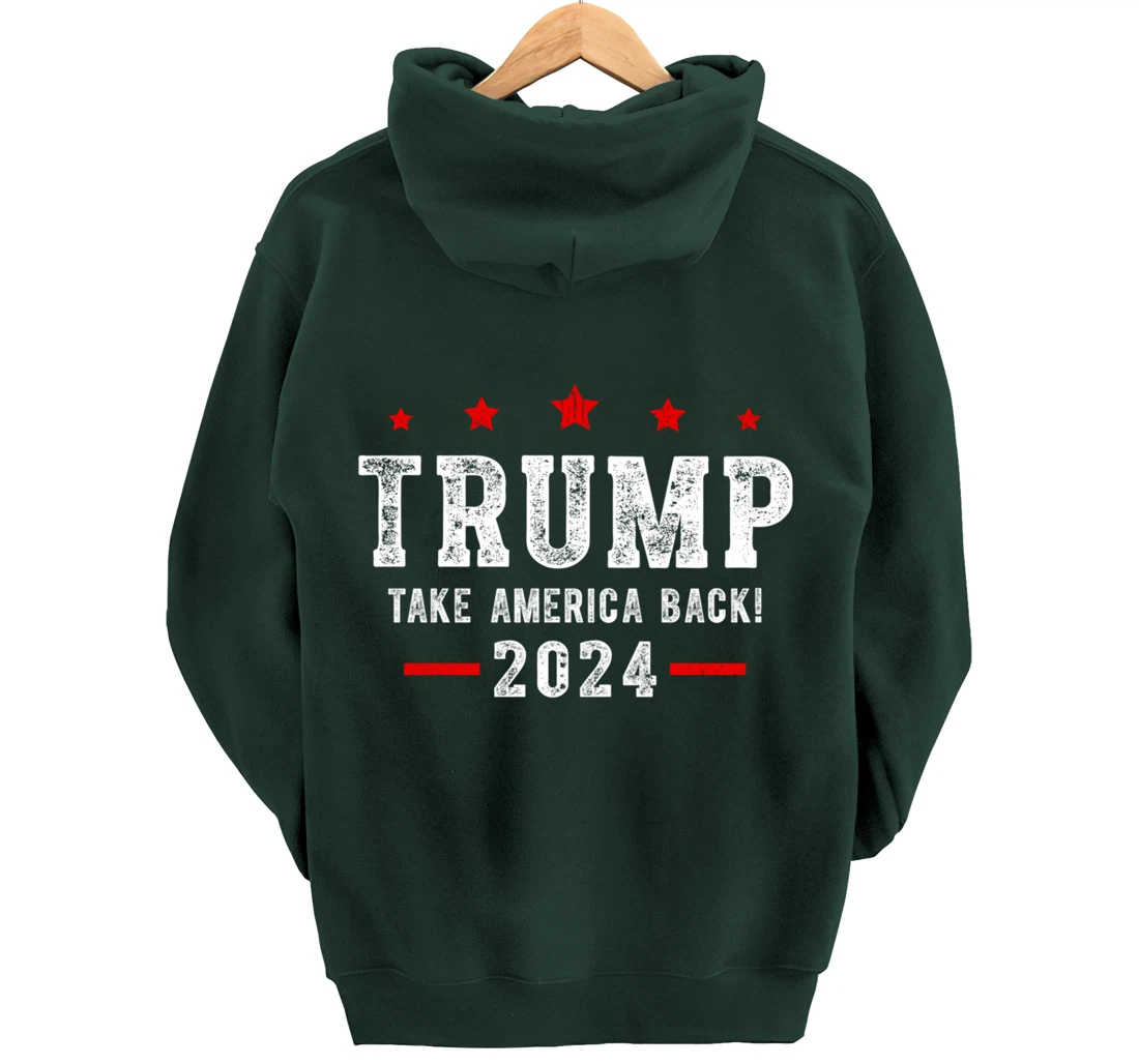Trump 2024 Take America Back USA Patriotic American Flag Pullover Hoodie