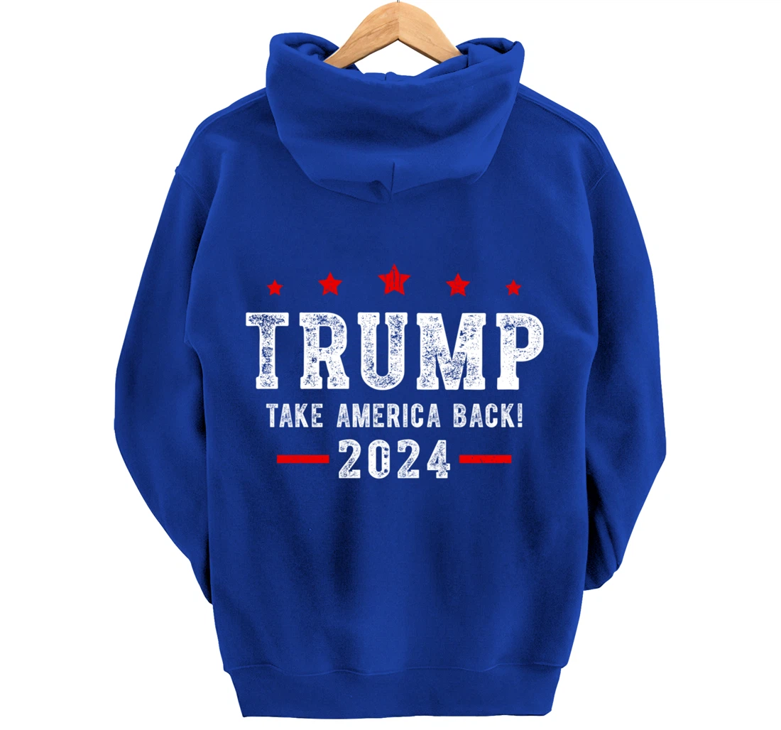Trump 2024 Take America Back USA Patriotic American Flag Pullover Hoodie