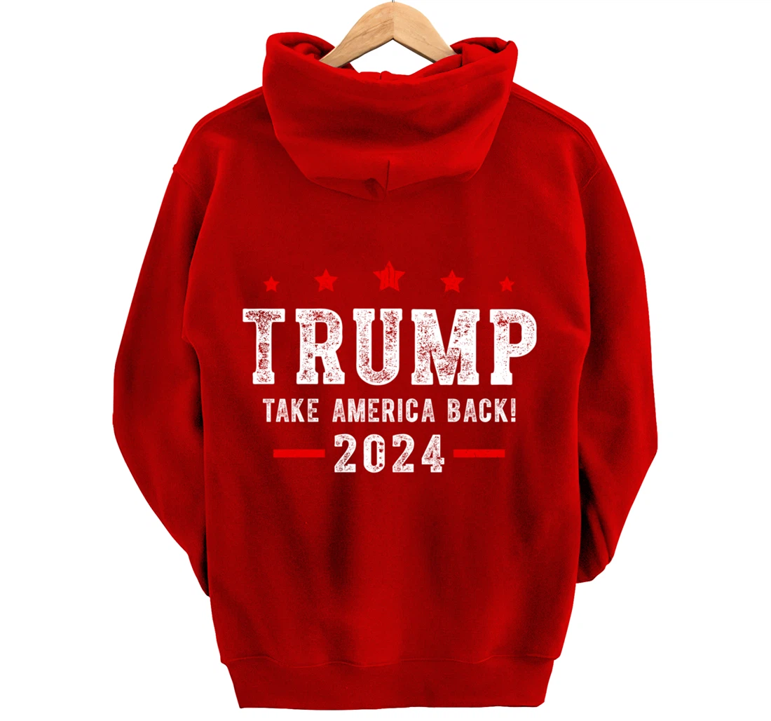 Trump 2024 Take America Back USA Patriotic American Flag Pullover Hoodie