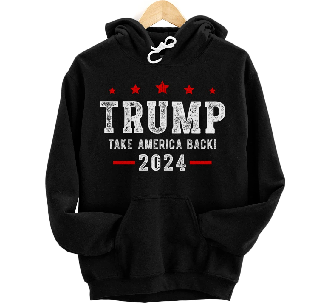 Trump 2024 Take America Back USA Patriotic American Flag Pullover Hoodie
