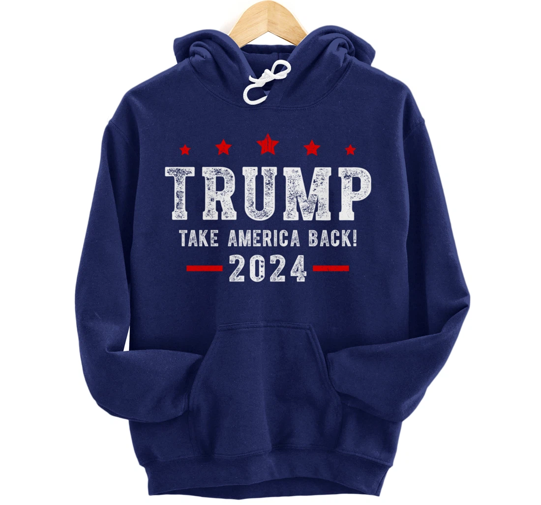 Trump 2024 Take America Back USA Patriotic American Flag Pullover Hoodie