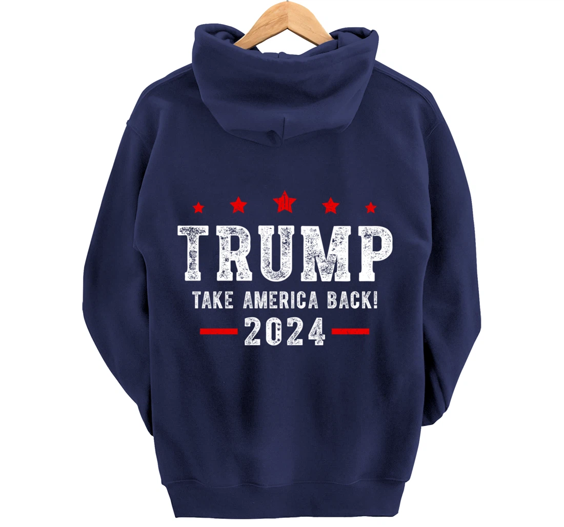 Trump 2024 Take America Back USA Patriotic American Flag Pullover Hoodie