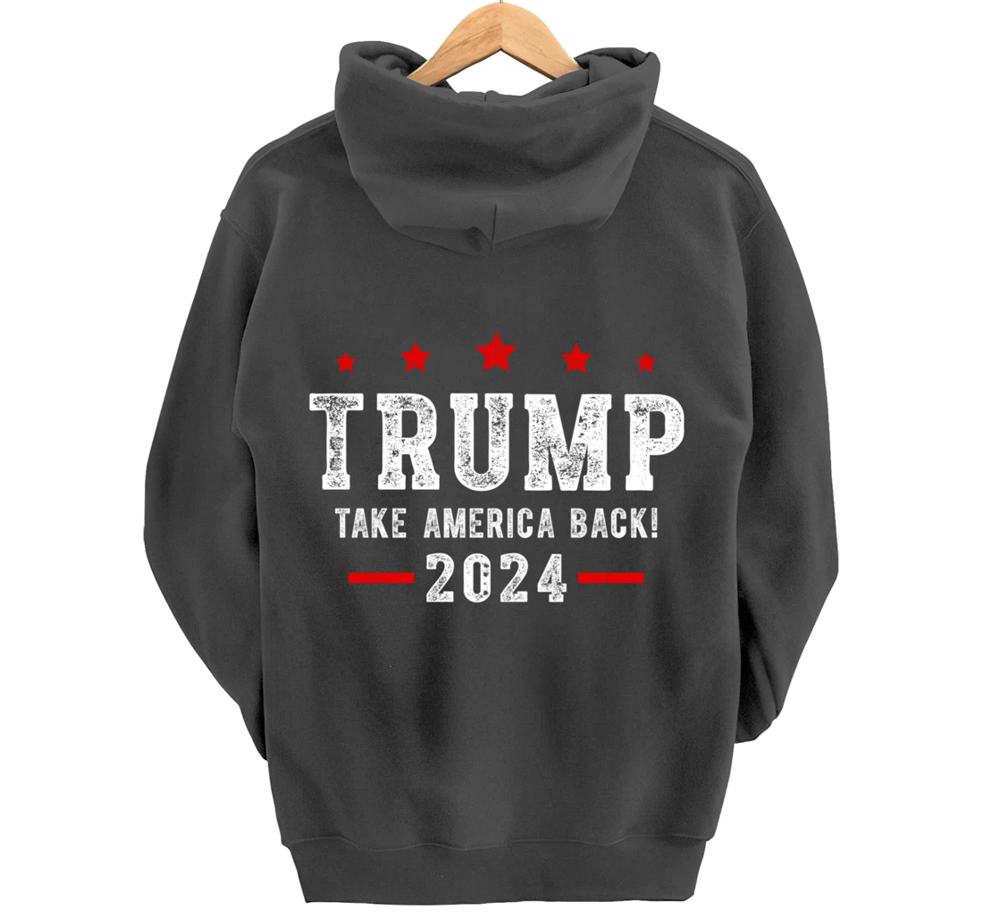 Trump 2024 Take America Back USA Patriotic American Flag Pullover Hoodie