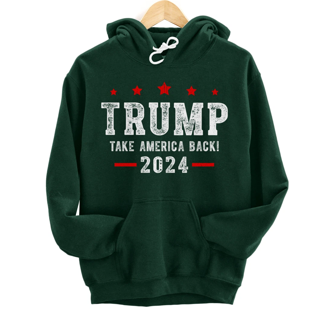 Trump 2024 Take America Back USA Patriotic American Flag Pullover Hoodie