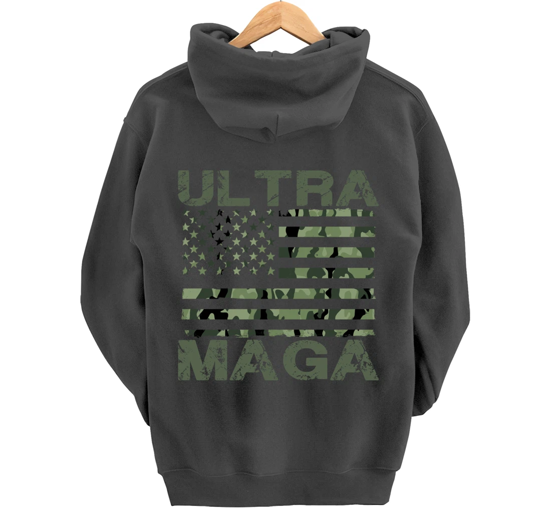 Ultra MAGA Retro Patriotic Trump American Flag Ultra Maga Pullover Hoodie