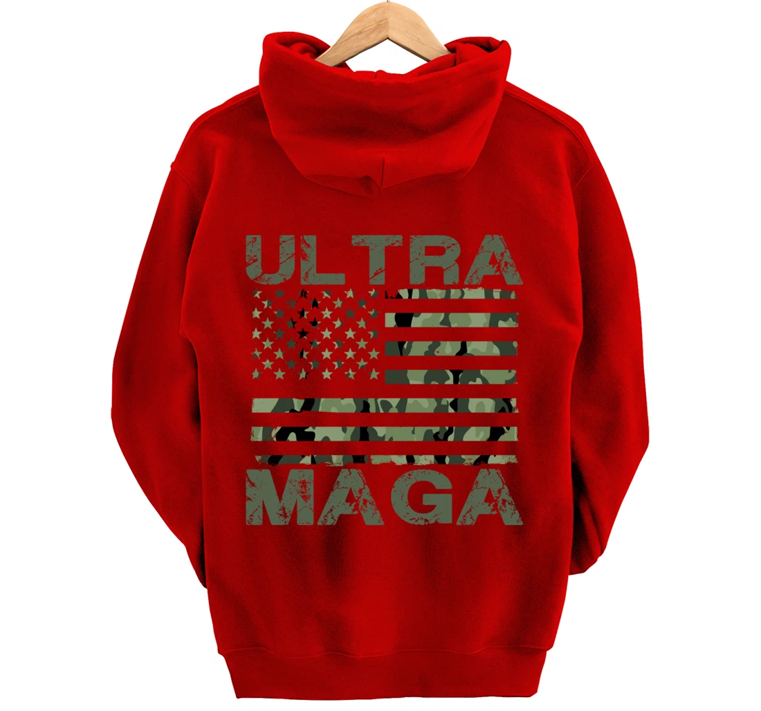 Ultra MAGA Retro Patriotic Trump American Flag Ultra Maga Pullover Hoodie