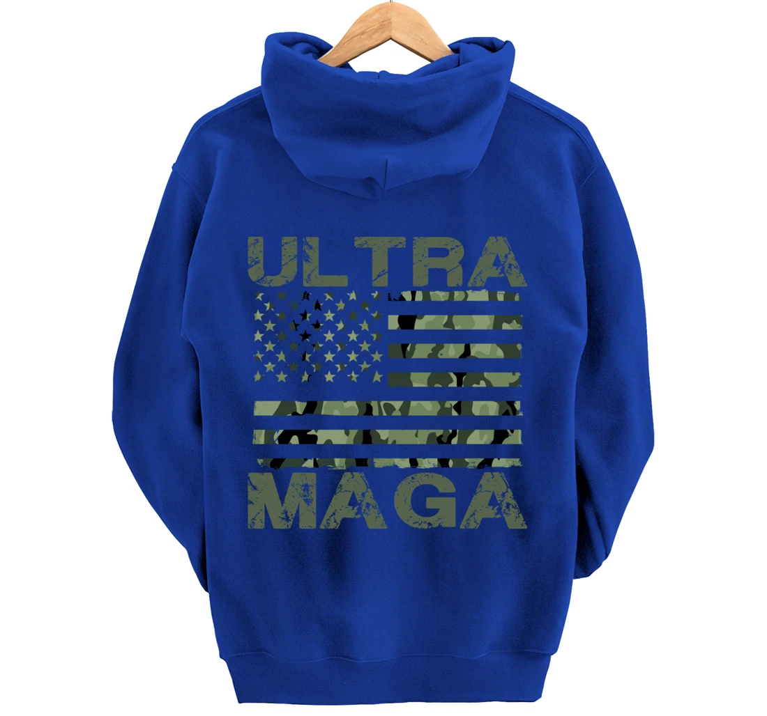 Ultra MAGA Retro Patriotic Trump American Flag Ultra Maga Pullover Hoodie