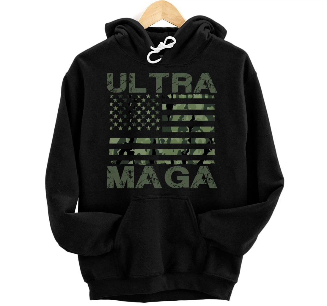 Ultra MAGA Retro Patriotic Trump American Flag Ultra Maga Pullover Hoodie