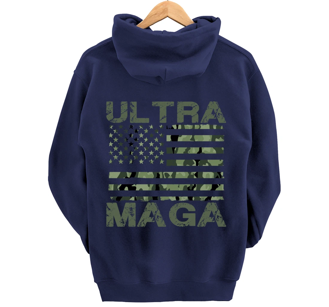 Ultra MAGA Retro Patriotic Trump American Flag Ultra Maga Pullover Hoodie