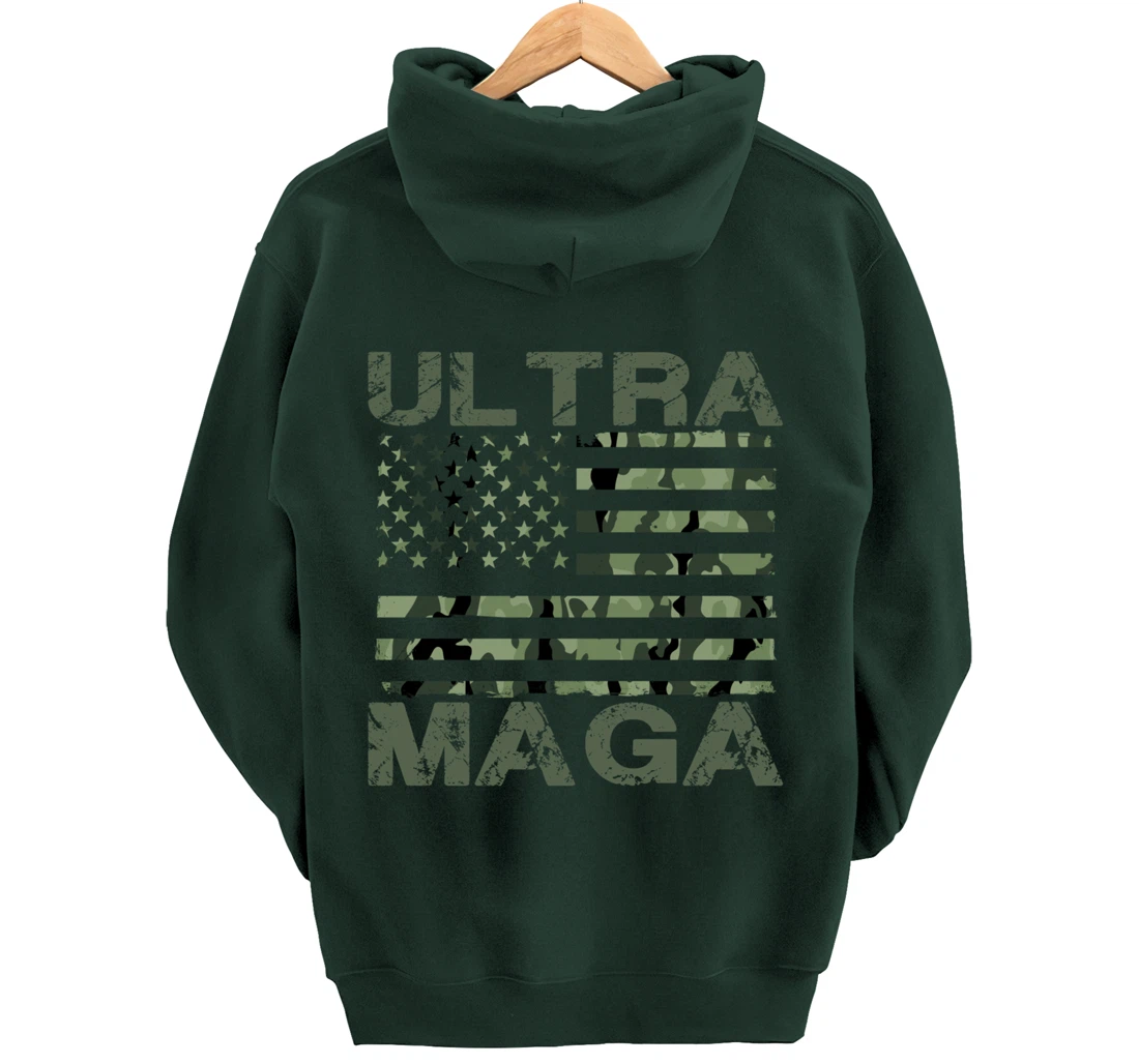 Ultra MAGA Retro Patriotic Trump American Flag Ultra Maga Pullover Hoodie