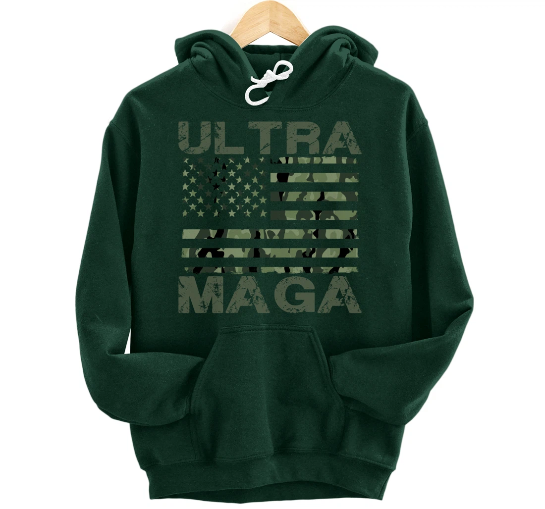 Ultra MAGA Retro Patriotic Trump American Flag Ultra Maga Pullover Hoodie