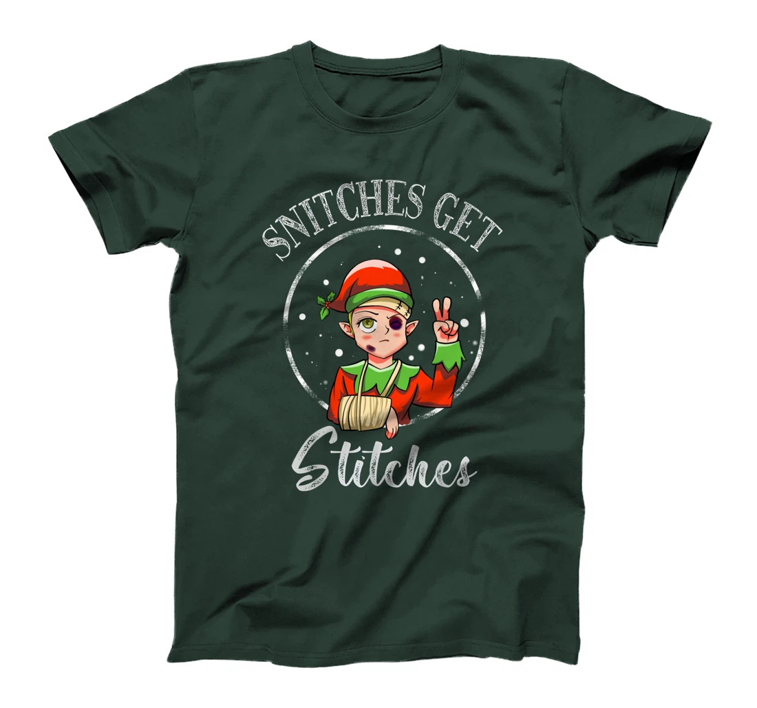 Snitches Get Stitches Elf Xmas Funny Snitches Get Stitches T-Shirt