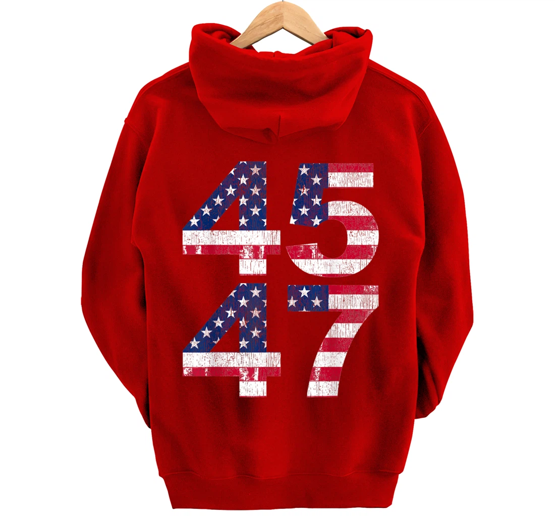President Trump 45 47 2024 Election Vintage American Flag Pullover Hoodie