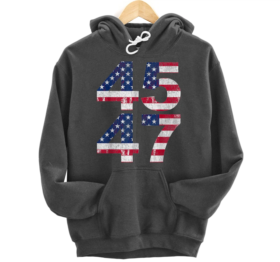 President Trump 45 47 2024 Election Vintage American Flag Pullover Hoodie