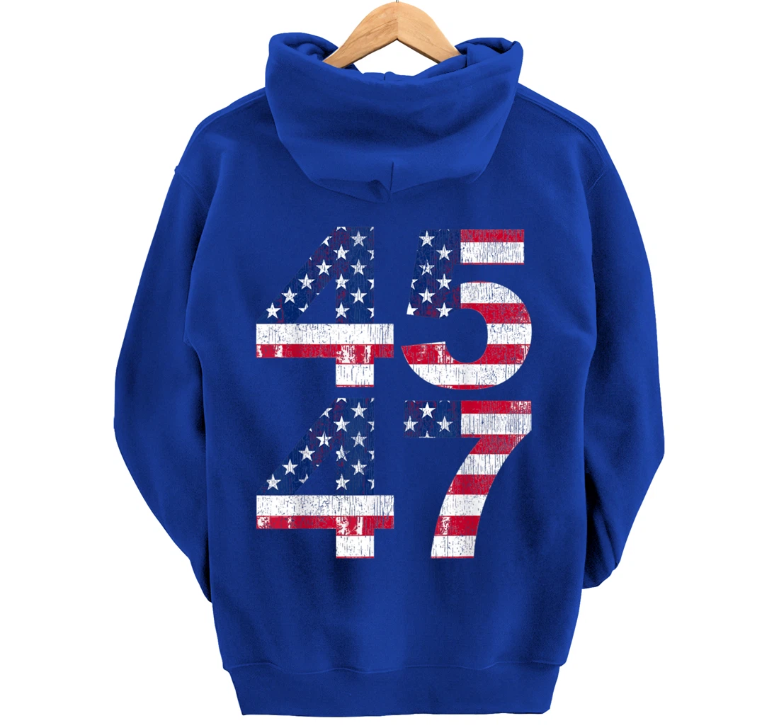 President Trump 45 47 2024 Election Vintage American Flag Pullover Hoodie