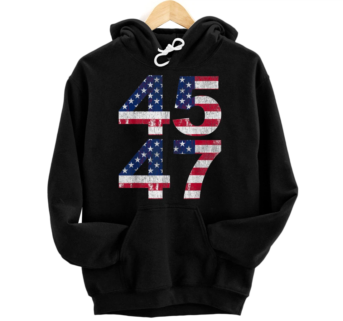 President Trump 45 47 2024 Election Vintage American Flag Pullover Hoodie