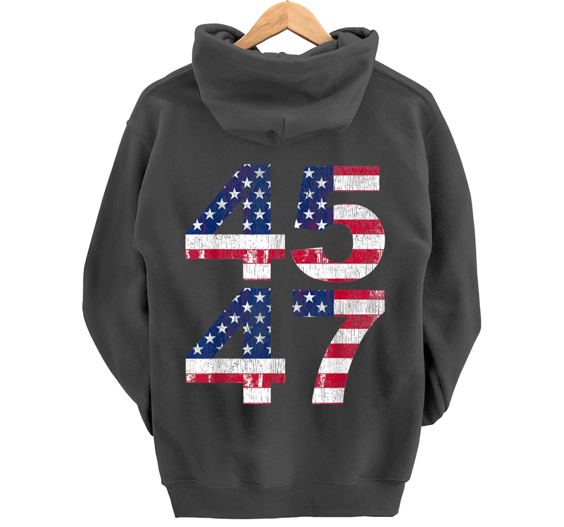 President Trump 45 47 2024 Election Vintage American Flag Pullover Hoodie