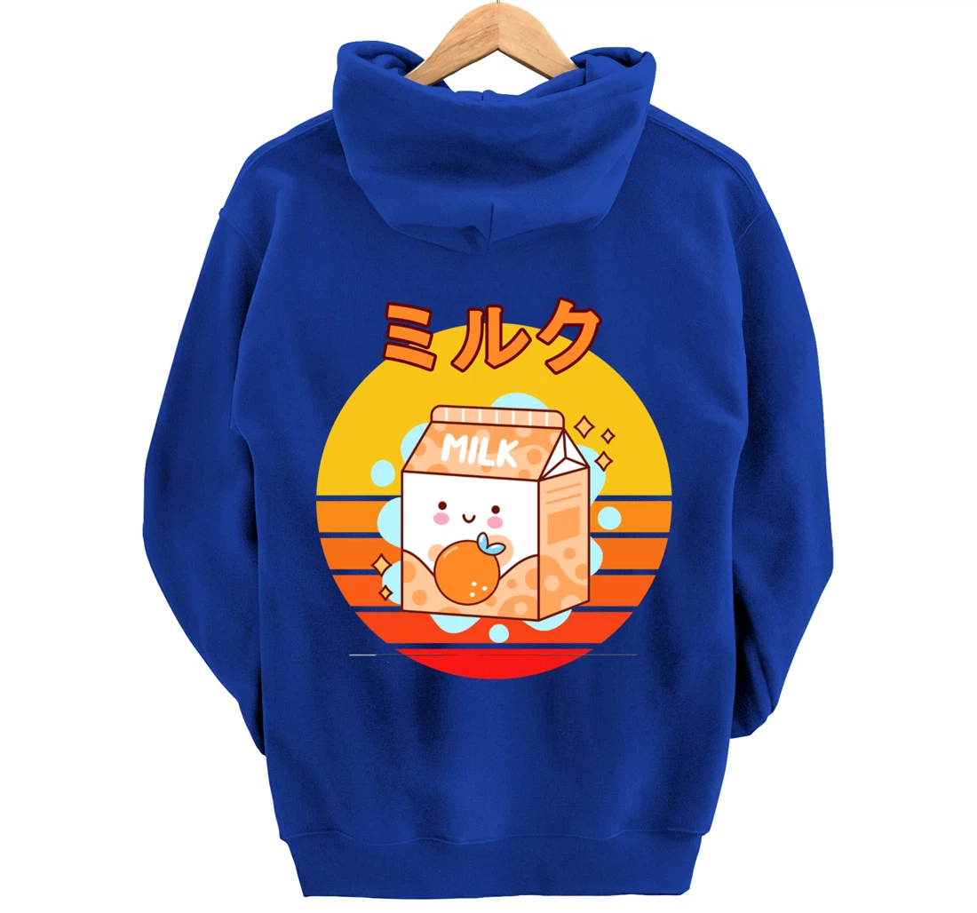 Cute Retro 90s Japanese Kawaii Orange Milk Shake Carton Pullover Hoodie