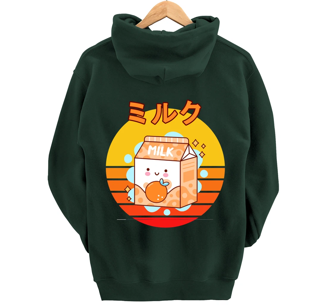 Cute Retro 90s Japanese Kawaii Orange Milk Shake Carton Pullover Hoodie