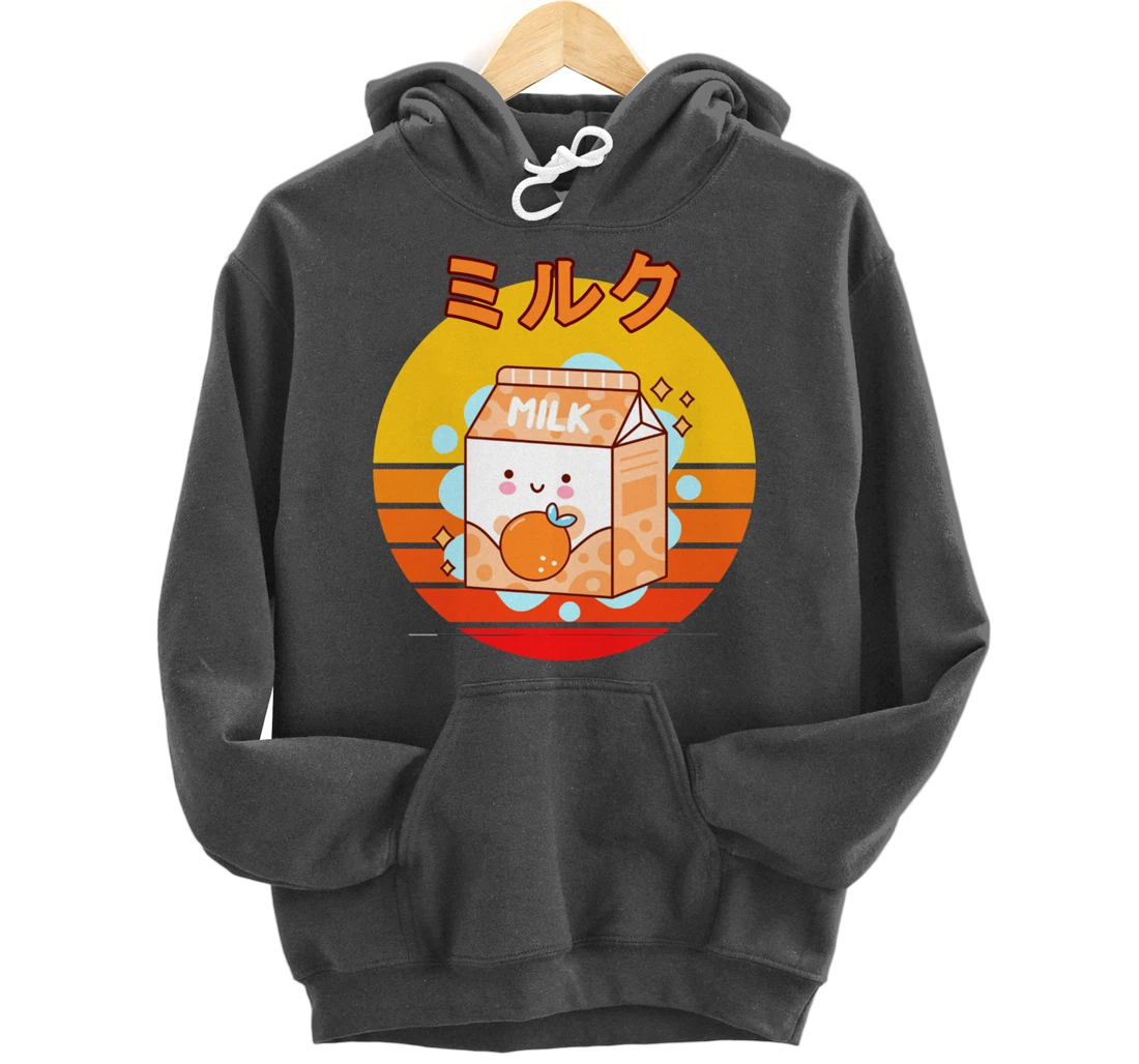 Cute Retro 90s Japanese Kawaii Orange Milk Shake Carton Pullover Hoodie