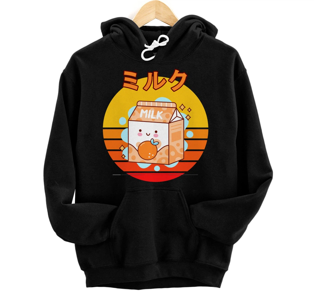 Cute Retro 90s Japanese Kawaii Orange Milk Shake Carton Pullover Hoodie