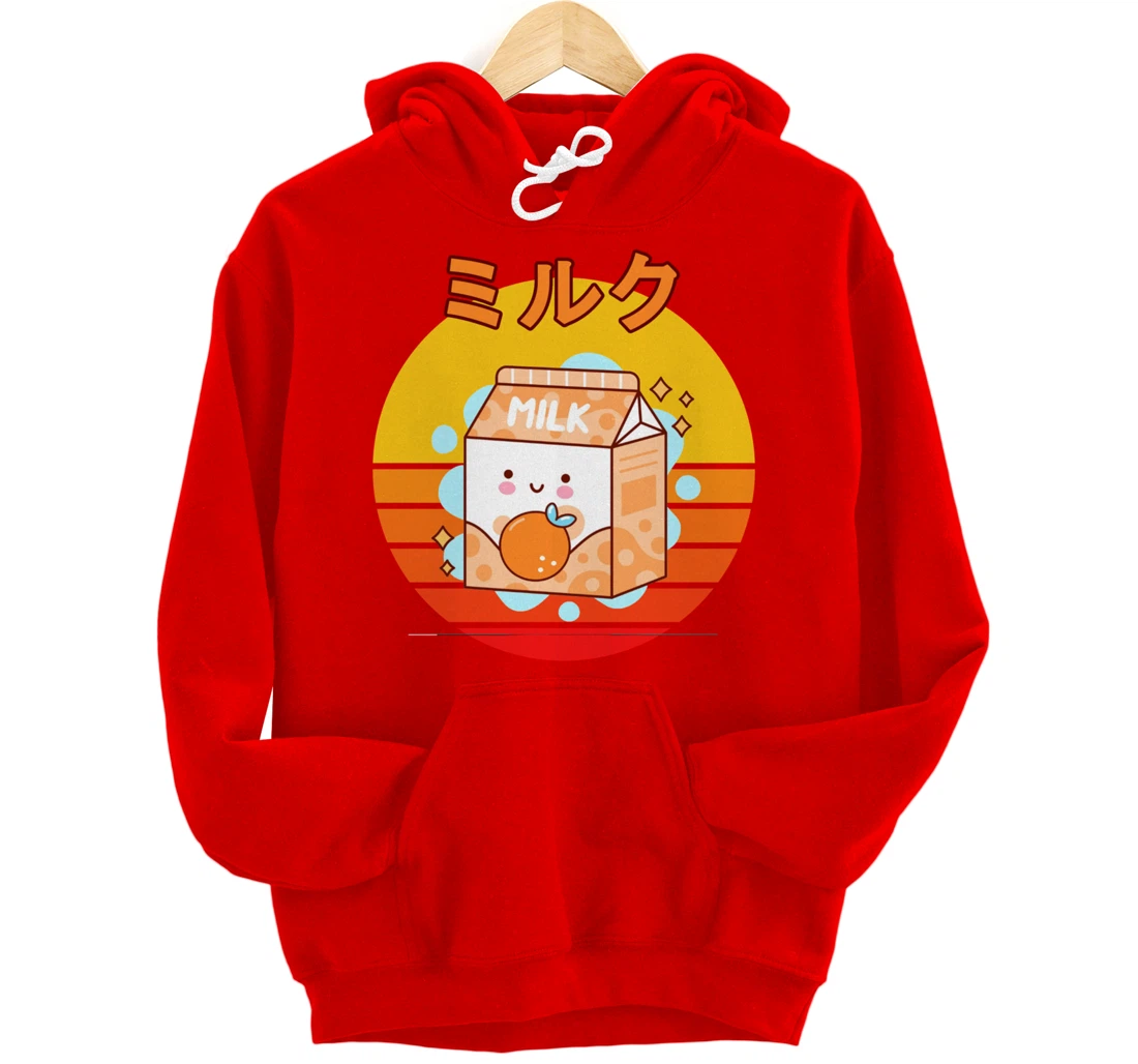 Cute Retro 90s Japanese Kawaii Orange Milk Shake Carton Pullover Hoodie