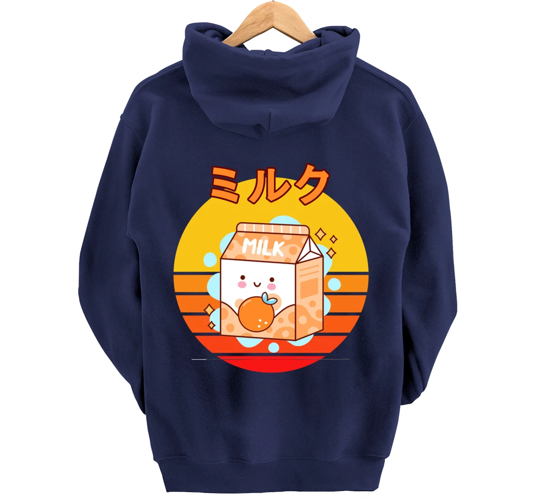 Cute Retro 90s Japanese Kawaii Orange Milk Shake Carton Pullover Hoodie