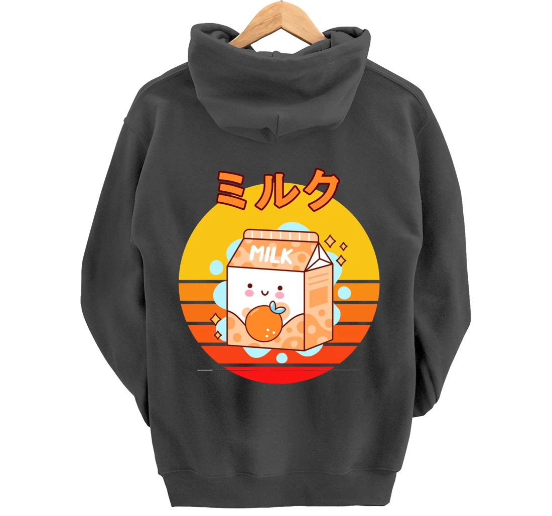 Cute Retro 90s Japanese Kawaii Orange Milk Shake Carton Pullover Hoodie