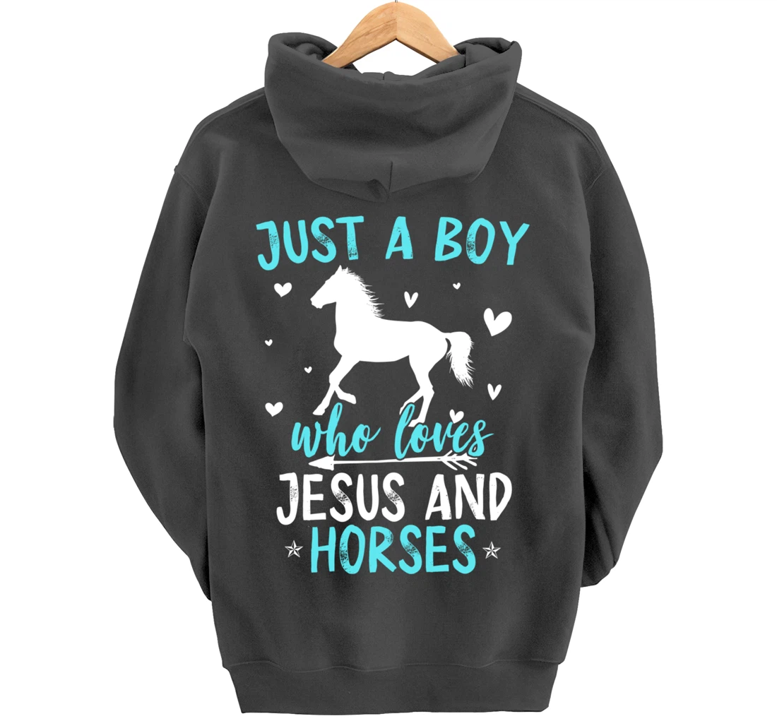 Funny Horse Lover Jesus Graphic for Boys and Men Horse Pullover Hoodie