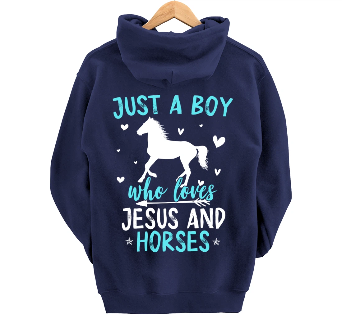 Funny Horse Lover Jesus Graphic for Boys and Men Horse Pullover Hoodie