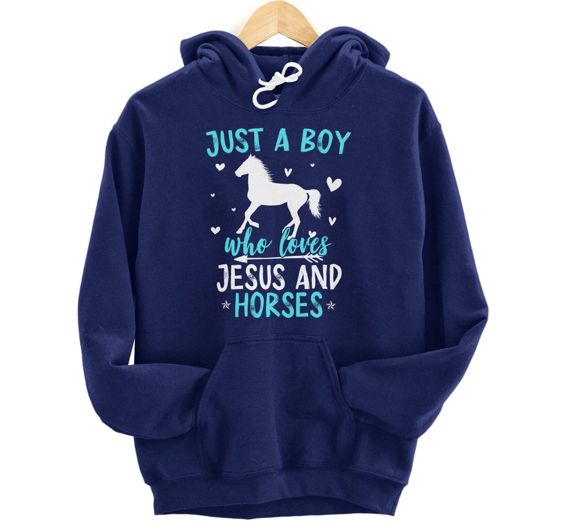 Funny Horse Lover Jesus Graphic for Boys and Men Horse Pullover Hoodie