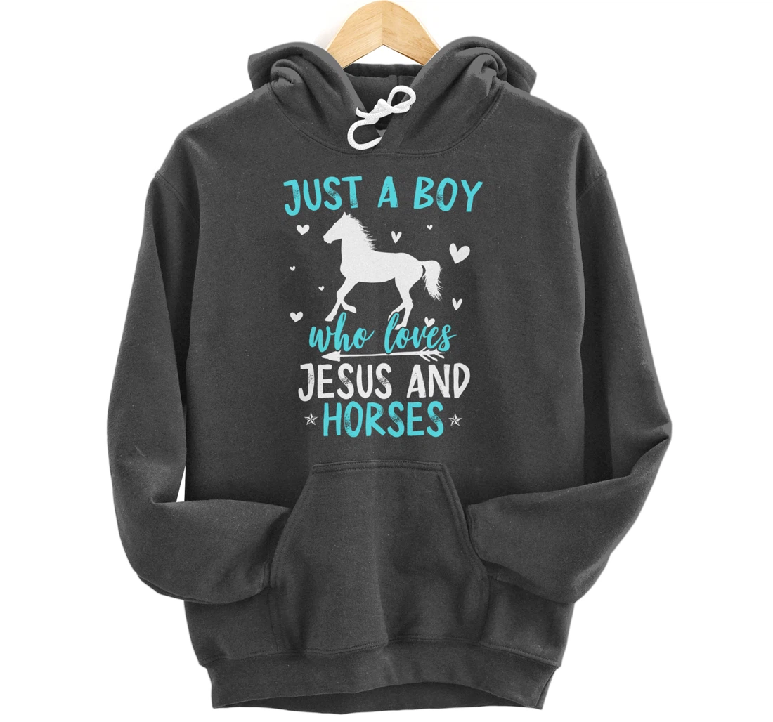 Funny Horse Lover Jesus Graphic for Boys and Men Horse Pullover Hoodie