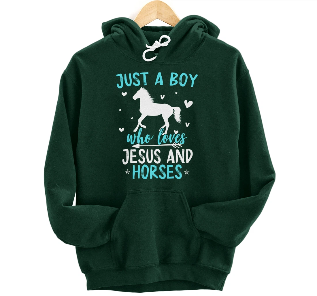 Funny Horse Lover Jesus Graphic for Boys and Men Horse Pullover Hoodie