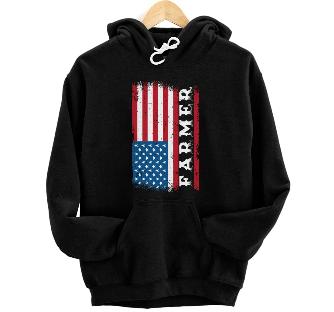 Patriotic Farm Lover American Flag Graphic Women Men Farmer Pullover Hoodie