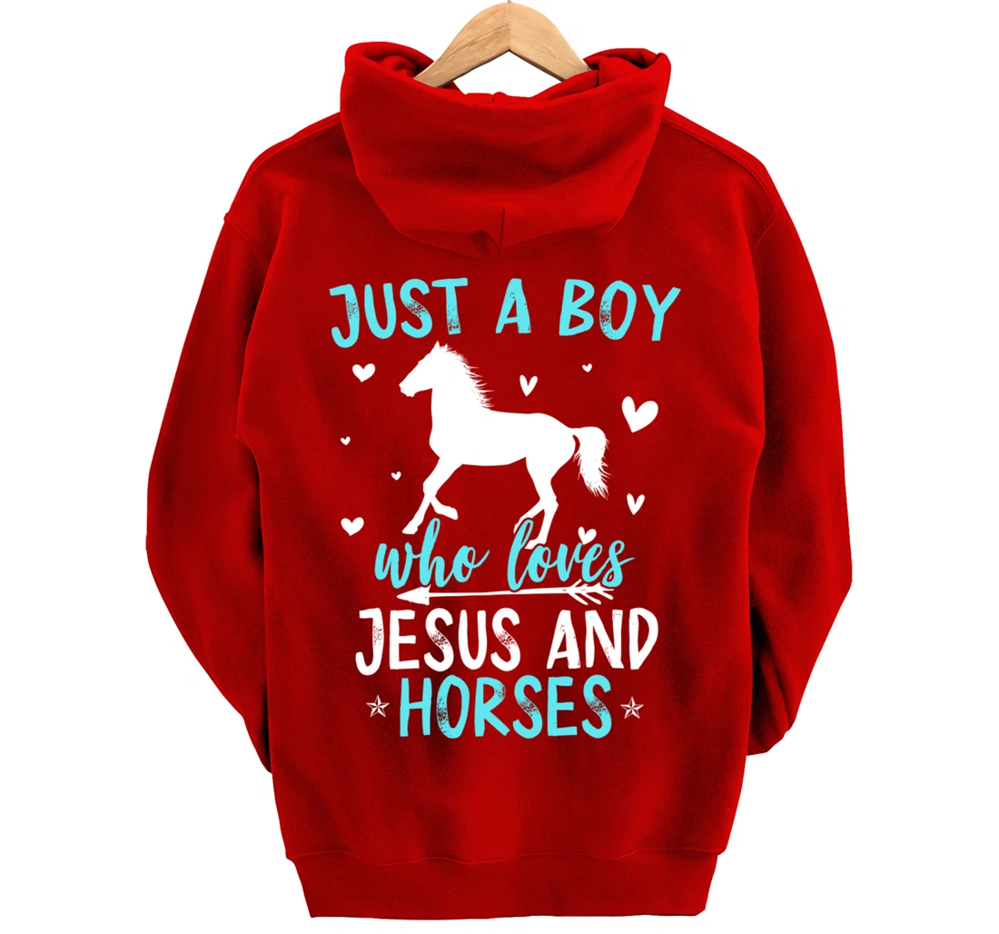 Funny Horse Lover Jesus Graphic for Boys and Men Horse Pullover Hoodie