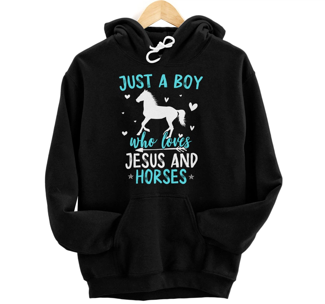 Funny Horse Lover Jesus Graphic for Boys and Men Horse Pullover Hoodie