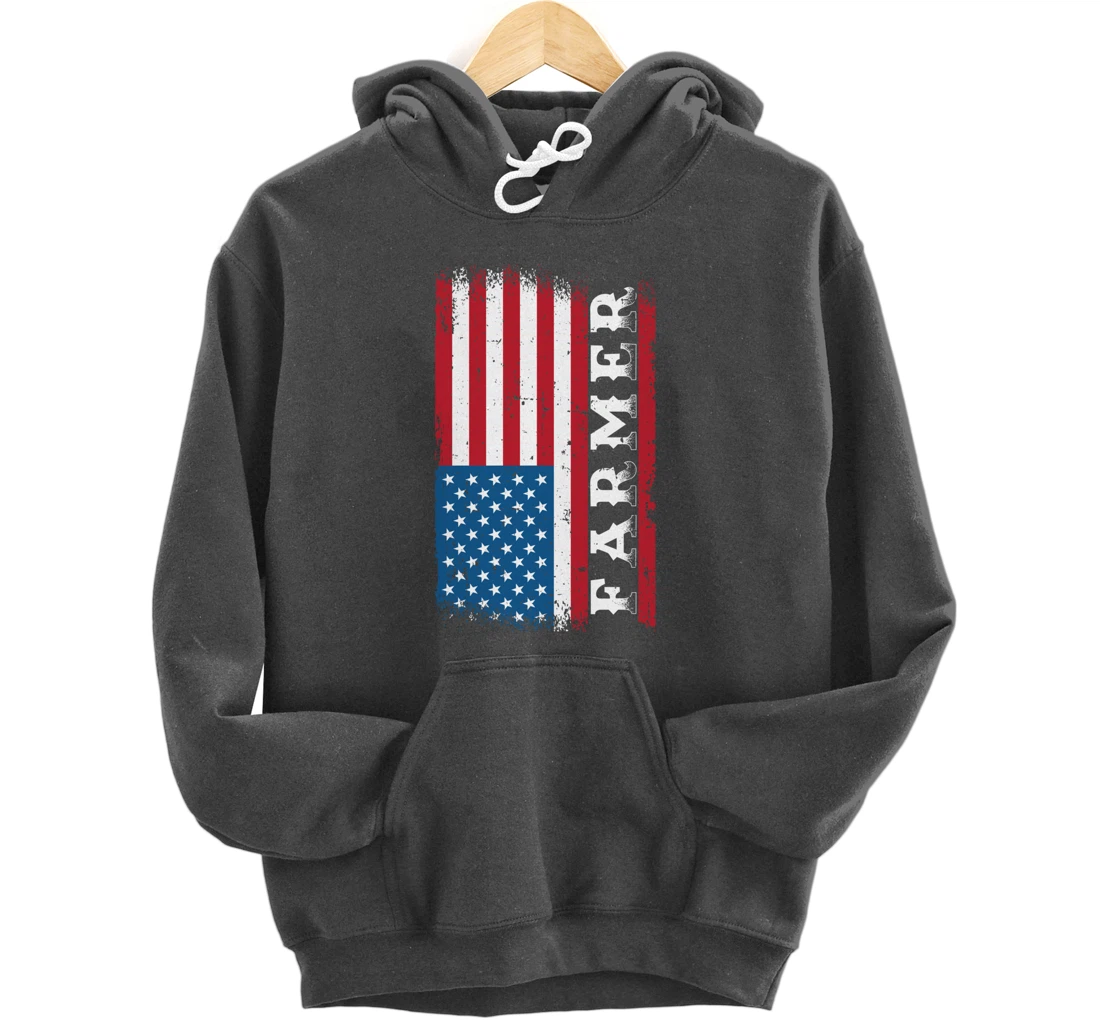 Patriotic Farm Lover American Flag Graphic Women Men Farmer Pullover Hoodie
