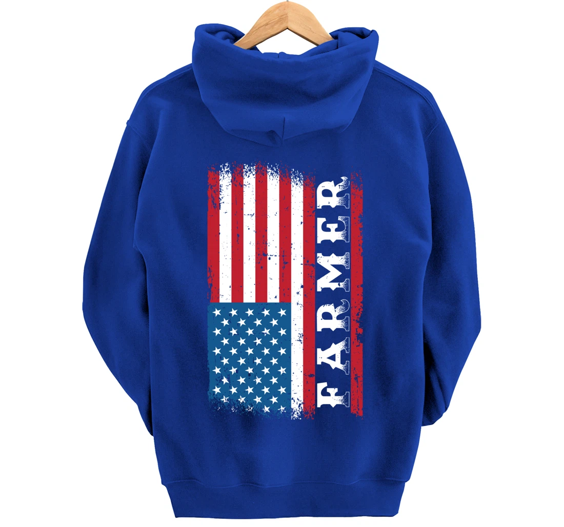 Patriotic Farm Lover American Flag Graphic Women Men Farmer Pullover Hoodie