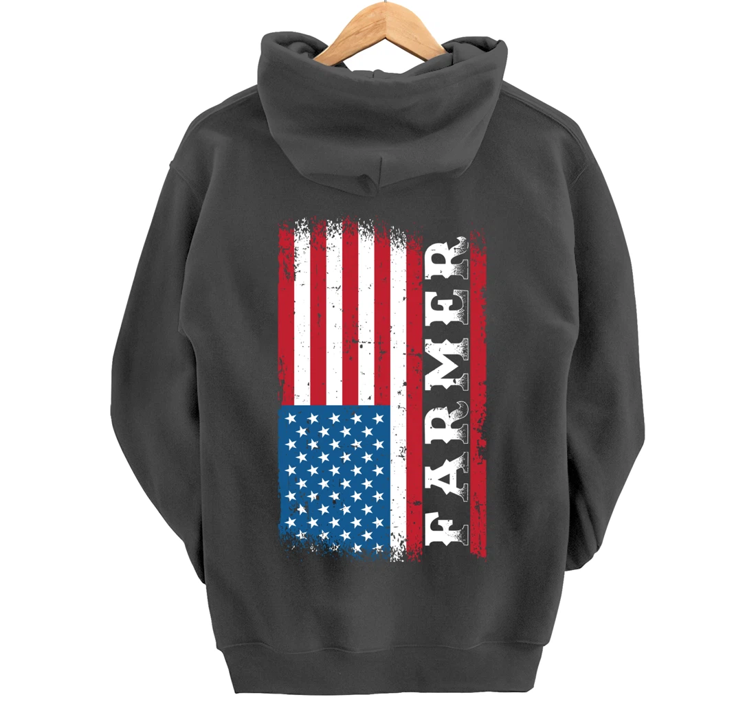 Patriotic Farm Lover American Flag Graphic Women Men Farmer Pullover Hoodie