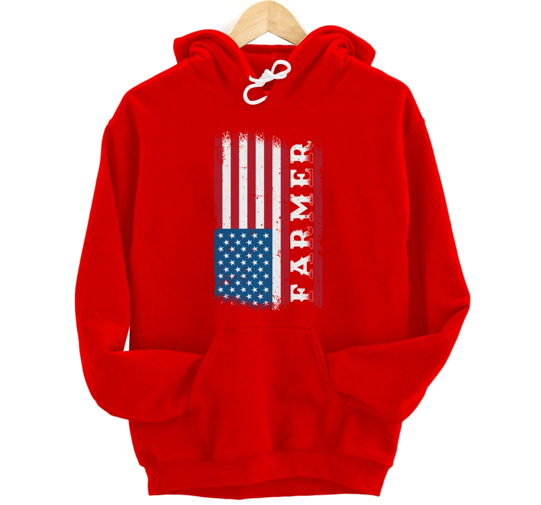 Patriotic Farm Lover American Flag Graphic Women Men Farmer Pullover Hoodie
