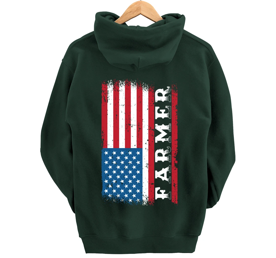 Patriotic Farm Lover American Flag Graphic Women Men Farmer Pullover Hoodie