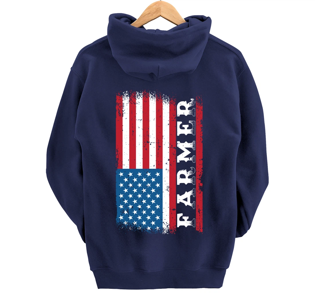 Patriotic Farm Lover American Flag Graphic Women Men Farmer Pullover Hoodie